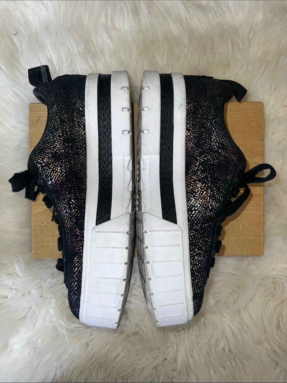 Puma Black Sneakers with Iridescent Sheen and White Platform Sole